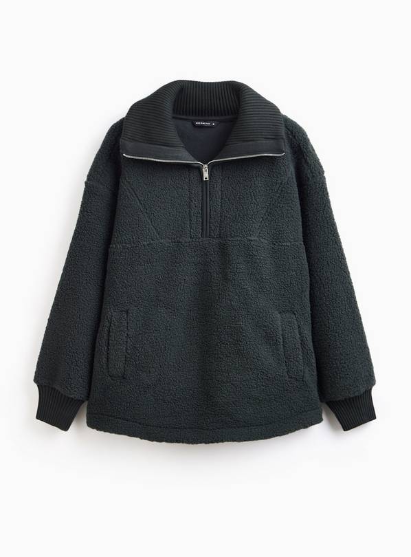 REAKTIV Dark Green Luxe Half Zip Sherpa Pullover XXL